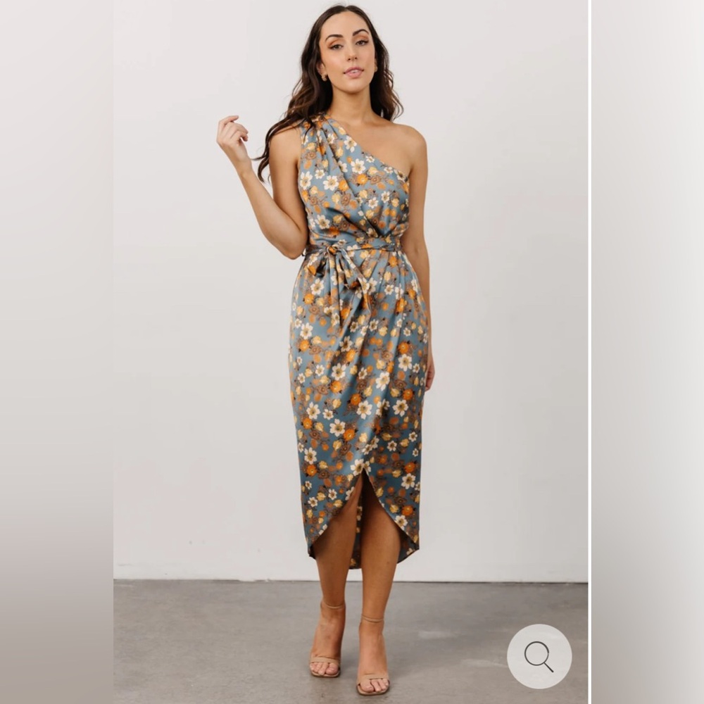 One Shoulder Floral Midi Dress